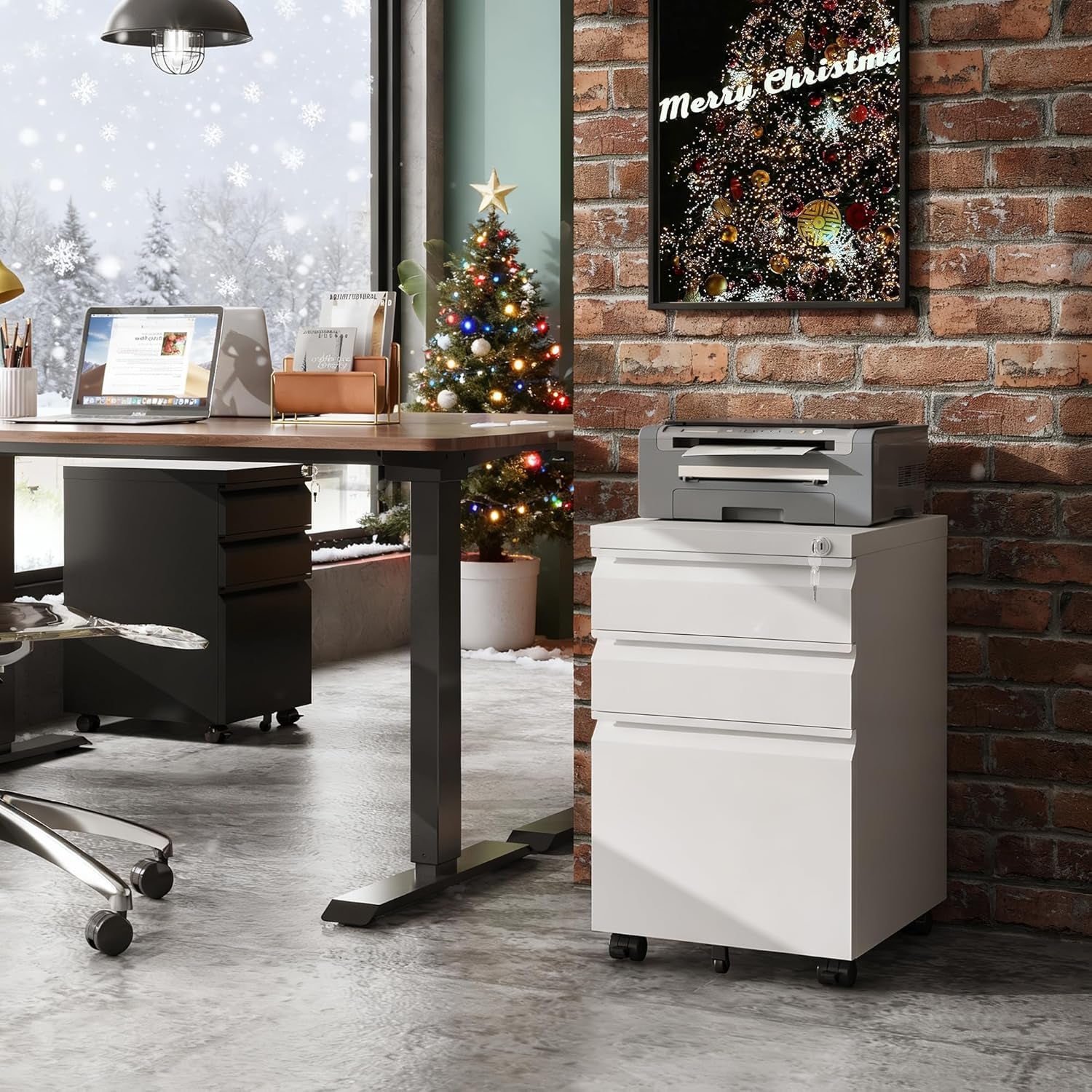 3-Drawer Mobile File Cabinet (Under Office Desk), Assembled except Casters, Fits Letter/Standard Sizes, White