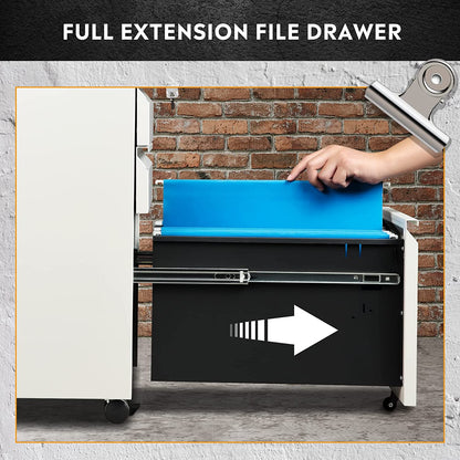 3-Drawer Mobile File Cabinet (Under Office Desk), Assembled except Casters, Fits Letter/Standard Sizes, White